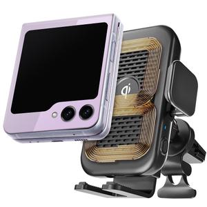 스마텍스 15W 차량용 듀얼코일 고속 무선충전 핸드폰 거치대 Z플립 호환 송풍구 대시보드형