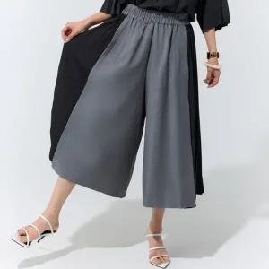 [유니케]빅사이즈 아코 투톤 플리츠 믹스 팬츠