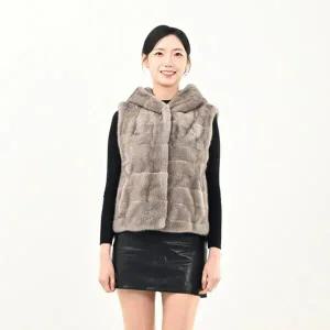 우진모피(WJ) 코펜하겐 퍼 휘메일 실버블루 후드 밍크베스트 국내생산 본사직영