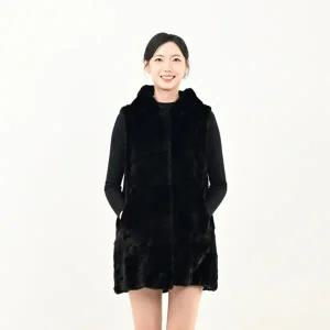 우진모피(WJ) 코펜하겐 퍼 휘메일 블랙 후드 롱밍크베스트 국내생산 본사직영