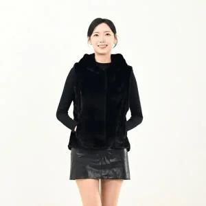 우진모피(WJ) 코펜하겐 퍼 휘메일 블랙 후드 밍크베스트 국내생산 본사직영