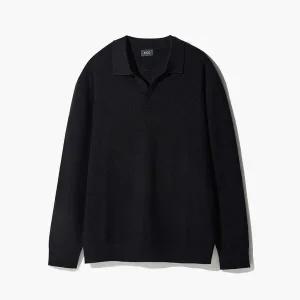 [하프클럽/에스티코]찰떡_와플조직 오픈카라 니트 블랙 (세미오버핏) SKTVC04NSB