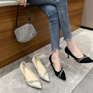 여성구두 7cm 220-250mm 큐빅라인 하이힐 발편한 낮은굽 펌프스