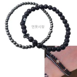 연못시장 남성 화산석 패션 팔찌 캐주얼 시드비즈 2개입 커플 선물용
