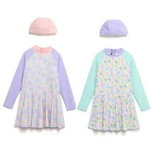 [블랙야크키즈][모다인천] 여아용 원피스 수영복 모자세트 UV 차단 BK버블스