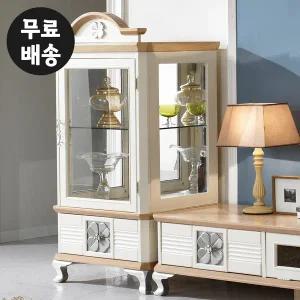 [벤티스가구]스완 엔틱 장식장 원목 진열장 거실 미니 장식장 낮은 유리 수납장 인테리어 가구 2단