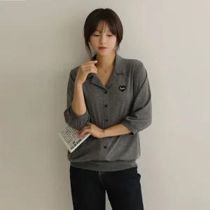 무린 하트 패치 카라 칠부 T