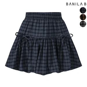 여성 체크 리본 펌킨스커트