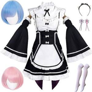 레메츠키 렘 람 코스프레 코스튬 드레스 나츠키 스바루 리 제로 메이드 유니폼 할로윈