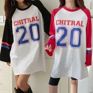 여성 99까지 캐주얼 면 나염 배색 나그랑 긴팔 롱 티셔츠 박스티 커플티 -WTS0520- 봄 가을