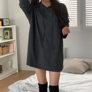 여성 오버핏 박스 데일리 후드 롱 티셔츠 21DS-WSH-4900-베이지