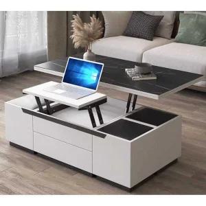 리프트업테이블 아파트 라운지 밥상 식탁 변신 테이블 대리석 그레인 스틸 유리 테이블+강철프레임