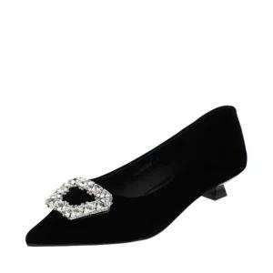 [갤러리아] 고세 여성 벨벳 크리스탈 플랫 펌프스 OZP5F008 블랙 3CM