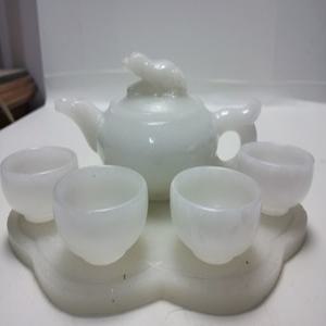 천연 백옥 다기세트 주전자 길이16cm 술잔 지름4.5cm 단초마을 골동품/수집품/도자기