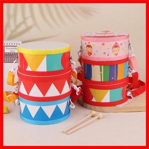 캐리 스트랩이있는 어린이 타악기 드럼 나무 장난감 세트 유아를위한 음악 악기 교육 보조 어린이의 리듬