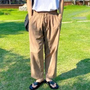문컬렉션 남성 린넨 와이드 바지 시원한 밴딩 여름 남자 팬츠