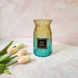 북유럽스타일 방형 크리스탈 화병 옐로우그린