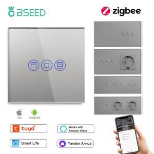 스위치BSEED 지그비 스마트 롤러 셔터 스위치 이중 블라인드 투야 라이프 앱 컨트롤 라이트 EU 벽 USB 소켓