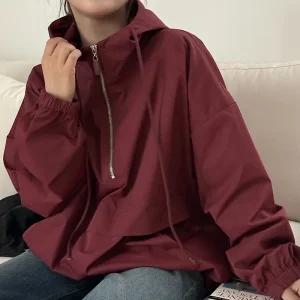 [제작] 편안한 리얼루즈핏 바스락 반집업 후드 아노락 84207 빅사이즈 여성의류