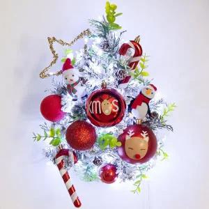 [플라워트리]크리스마스 벽장식 미니트리 LED 스노우레드 벽걸이트리 38cm 소품 데코 풀세트 촬영 파티