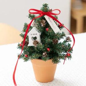 [플라워트리]크리스마스 미니트리 화분 완제품 풀세트 레드벨벳 set 23cm 나무 테이블 탁상용 장식 꾸미기