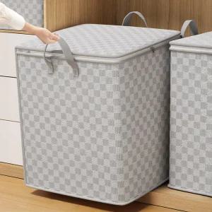 [한개+한개] 110L 대용량 부직포 체크 이불 정리함 2종 (그레이/옐로우)