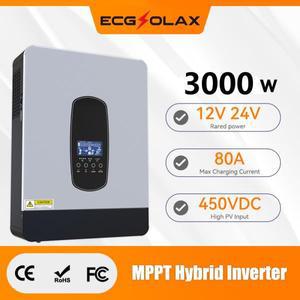 ECGSOLAX 3KW 태양광 하이브리드 인버터 24V 230V 80A MPPT 충전 컨트롤러 포함 순수 사인파 최대 PV 450VD