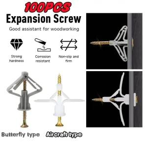 동공앙카 나비 석고 토우 100개 중공 파티션 벽 천장 나사 콘센트 앵커 볼트 나일론 나비비행기