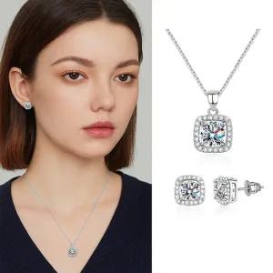 엔비 1캐럿 모이사나이트 다이아몬드 스퀘어 목걸이 귀걸이 세트