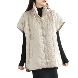 누빔 패딩 조끼 중년 봄 모던한 엄마옷 반팔 패턴 가오리 루즈핏 코튼 포근 경량 여성 데일리