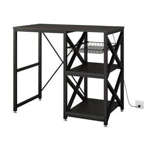 METYERY 주방 베이커 랙, 전원 콘센트가 있는 미니 냉장고 캐비닛, 메시 바스켓이 냉장고, 사무실, 주방, 거실, 커피 바, 파티오, 블랙 수납 공간이 전자레인지 테이블