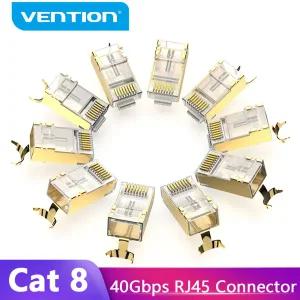 호환 Vention RJ45 커넥터 Cat8 RJ45 8P8C 모듈형 이더넷 케이블 전선가리개 Cat 8 FTP 헤드 플 금도금 압