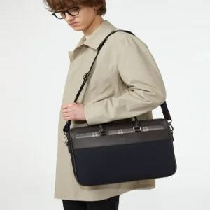 헤지스 액세서리 남성 24FW [스테디셀러]브라운 체크 소가죽 배색 나일론 서류가방 WUBA4F026W3
