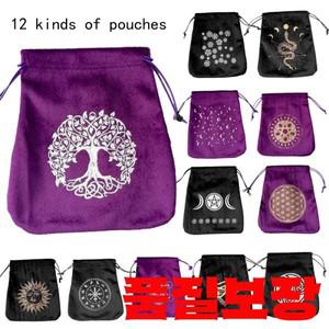 생명의 나무 벨벳 타로 카드 가방 룬 별자리 마녀 점술 게임 액세서리 쥬얼리 주사위 파우치