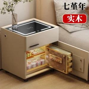 스마트 침대 옆 탁자 금고 보이지 않는 통합 홈 작은 현대 간단한 침실 단단한 나무 암호