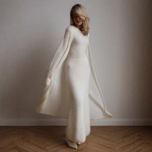 가벼운 모헤어 카디건 니트 드레스 슈트 가을 겨울 여성 우아한 루즈핏 부드러운 슬림 민소매 롱 2종 세트