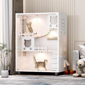 대형 밀폐형 고양이 콘도, 목재 빌라, 바퀴가 달린 실내/외 울타리, 실내 환기 유리문을 위한 다목적 집, 50인치 X 36인치 24인치(흰색, 24인치)
