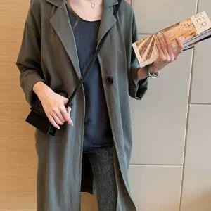 [아우트]프렌치 여자스트릿패션 스타일 린넨 롱자켓