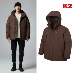 [백화점 출고] K2 패딩 남자 씬에어 아난타2 레드 브라운 후드 탈부착 미들 헤비 구스 다운 숏 점퍼 자켓