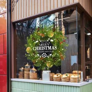 크리스마스 화환 시트지 대형 정전기스티커 솔방울 리스 과일 매장 쇼윈도 정전기 유리창 창문