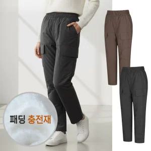 여성 겨울 방한 방풍 솜 중년 기모 밴드 누빔 대영 패딩 바지 5013