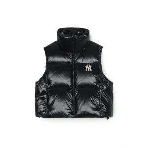 M MLB조끼 GQC 3FDVB2046-50BKS 여성 베이직 유광 크롭 패딩조끼 뉴욕양키스