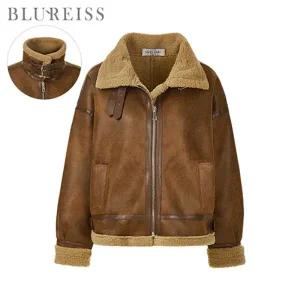 [블루레이스] 레더 배색 무스탕 점퍼_B5W1JP4081