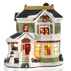 LED 조명이 있는 VCUTEKA 세라믹 크리스마스 빌리지 하우스, 맨텔, 책상, 탁상형 홀리데이 장식을 위한 집 수집형 건물 테마의 불이 켜진 진저브레드 하우스 장식 실내