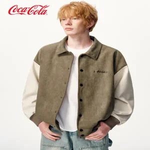 스웨이드 자켓 재킷 가죽 점퍼 세무 잠바 코카콜라/코카콜라 아메리칸 야구 남여공용 레트로 복고풍 엔틱