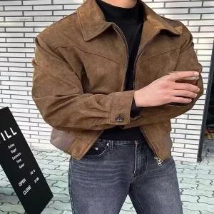 스웨이드 자켓 재킷 가죽 점퍼 세무 잠바 남성 가을 겨울용 브라운 마이야르 웨어 아메리칸 레트로 복고풍
