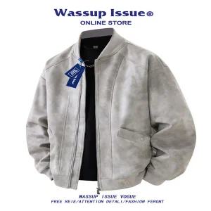 스웨이드 자켓 재킷 가죽 점퍼 세무 잠바 WASSUP 이슈 아메리칸 플라이트 남성 봄 가을 루즈 커플 야구 칼