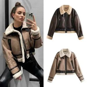 스웨이드 자켓 재킷 가죽 점퍼 겨울 세무 여성 코트 2025 가을 단색 긴 인조 원피스 숏 캐주얼 패션 다용도