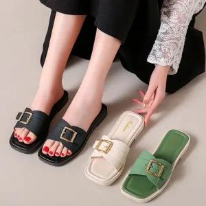 인기상품 여성용 플랫 샌들 스타일 슬리퍼 스퀘어 버클 신발 [WFJFTV4_251107]