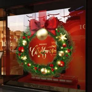 시트지 정전기스티커 크리스마스 화환 리스 레드 왕리본 골드 레터링 트리 대형 유리창 쇼윈도